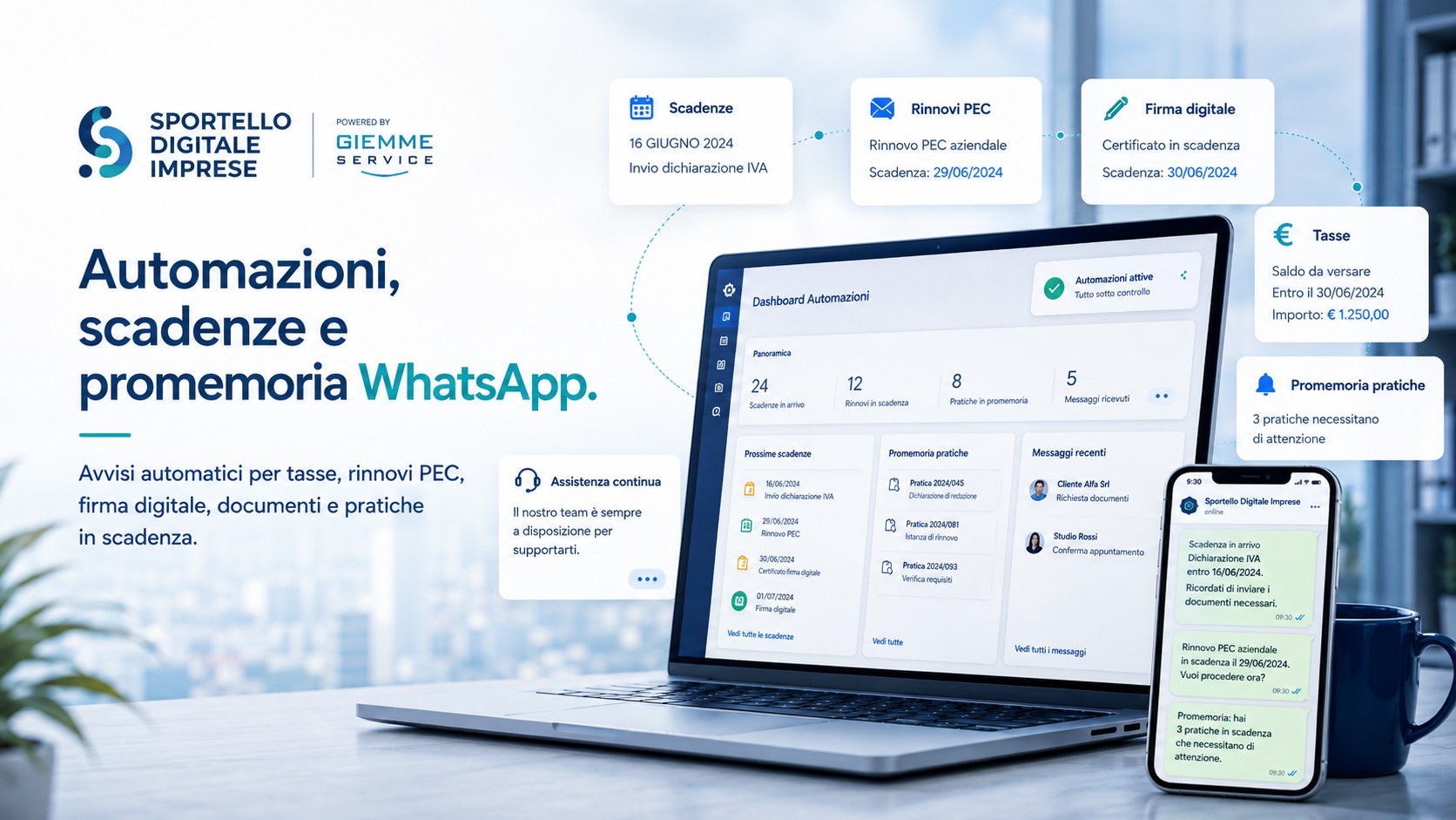 Automazioni, scadenze e promemoria WhatsApp per imprese